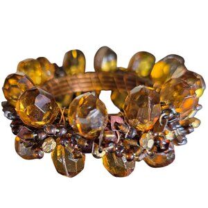 Set of 6 Beaded Napkin Rings Brown Wire Wrap autumn Thanksgiving table settings